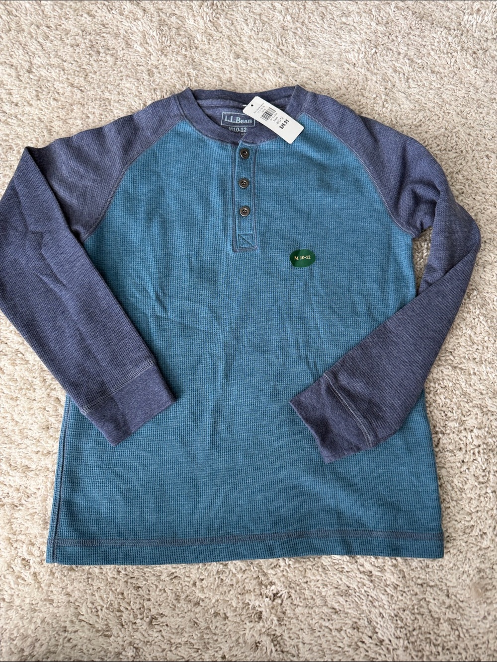 NWT L.L. Bean Teal Body Navy Raglan Henley
